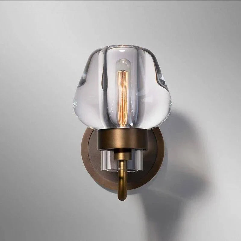 Hand-formed Crystal Glass Wall Sconce Brass | Small Bedside Pair Vanity Hallway Light G9 2700k Casalola Lights Luxury