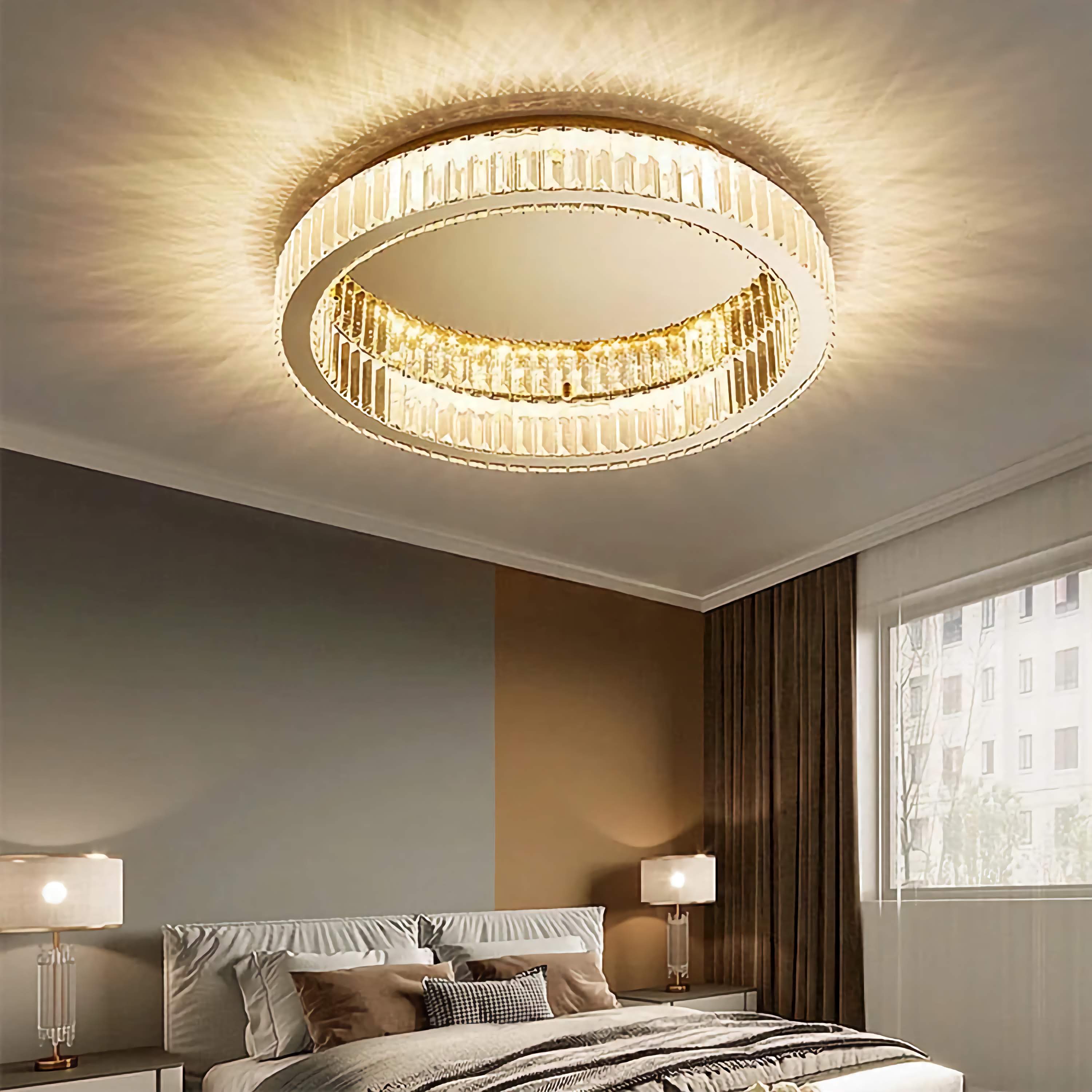 Crystal Ring Flush Mount 40-60cm | Gold or Chrome Low-profile Ceiling Light Bedroom & Living Room Casalolalights Luxury