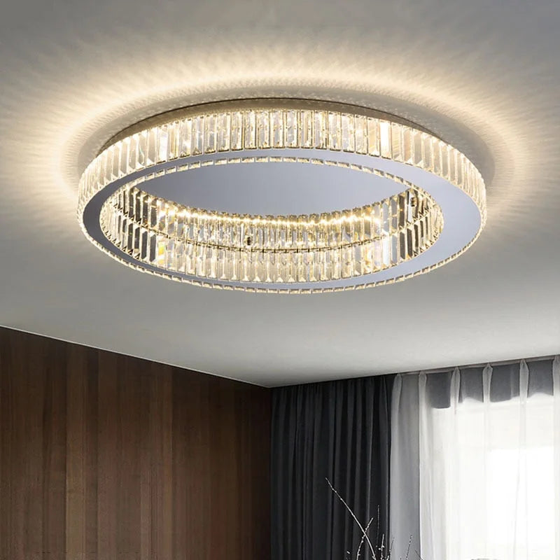 Crystal Ring Flush Mount 40-60cm | Gold or Chrome Low-profile Ceiling Light Bedroom & Living Room Casalolalights Luxury