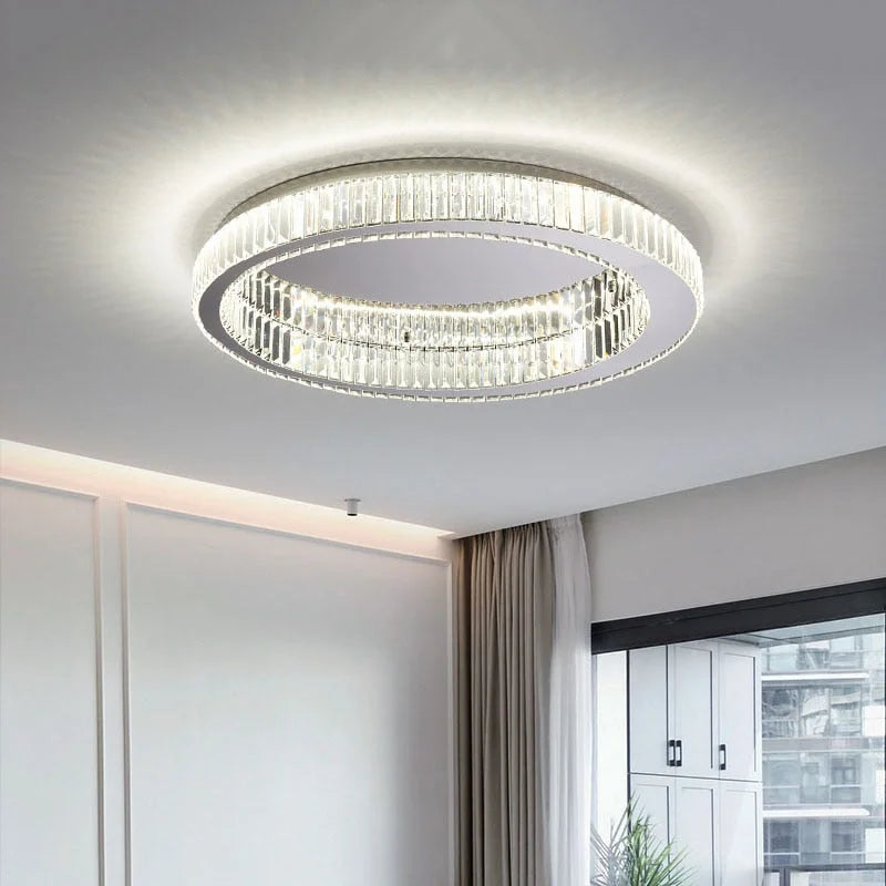 Crystal Ring Flush Mount 40-60cm | Gold or Chrome Low-profile Ceiling Light Bedroom & Living Room Casalolalights Luxury