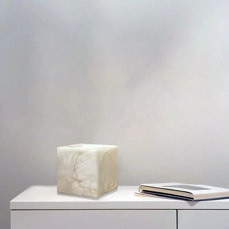 Alabaster Cube Table Lamp | Sculptural Ambient Marble Lighting