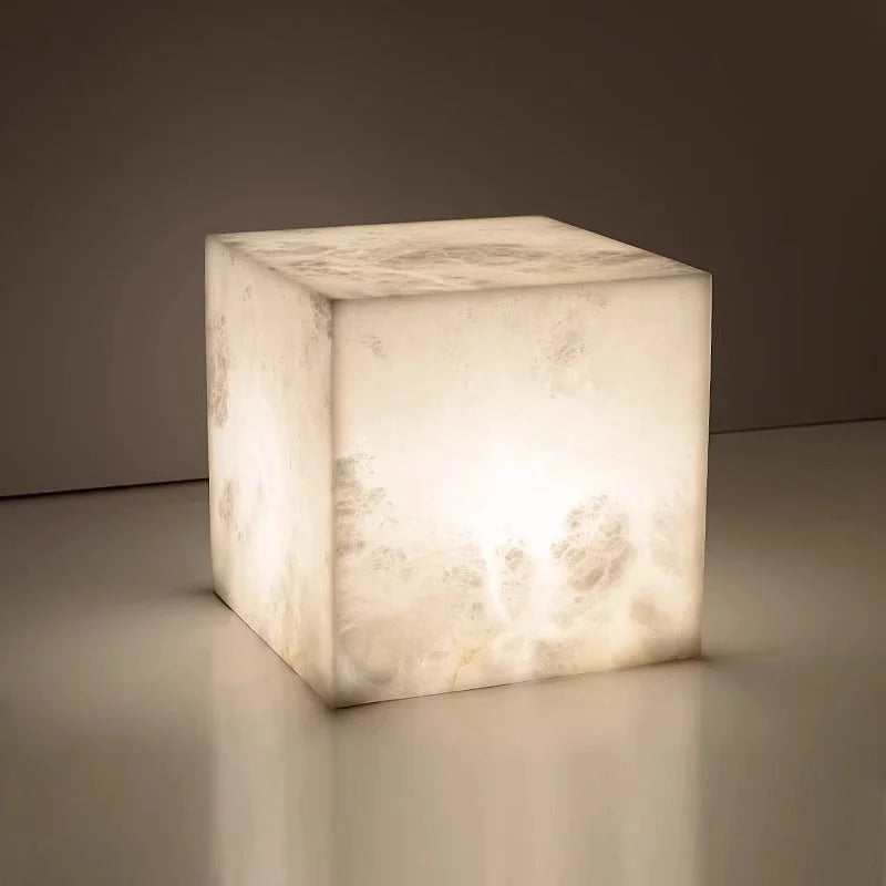 Alabaster Cube Table Lamp | Sculptural Ambient Marble Lighting