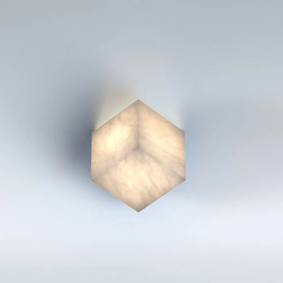 Alabaster Cube Wall Sconce – Minimalist Carved Marble Ligh