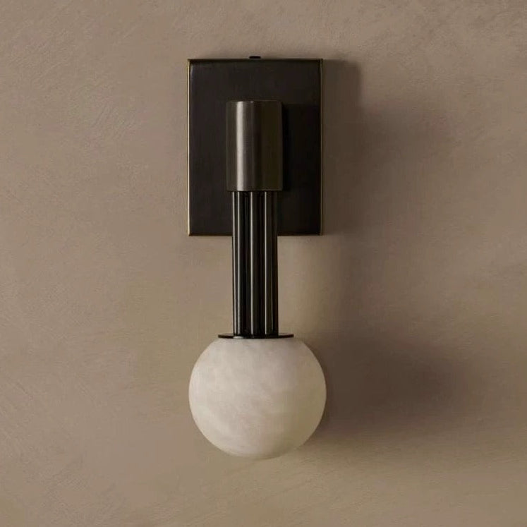 Alabaster Globe Wall Sconce – 3000k Dark Bronze Stainless Steel Light for Bedroom Hallway or Vanit