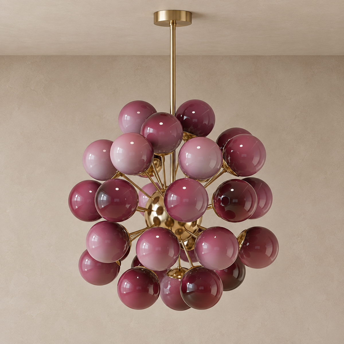 Murano Style Cherry Red Glass Globe Chandelier | Large Custom Rod Length Sloped Ceiling Adapter Casalola Lights Luxury