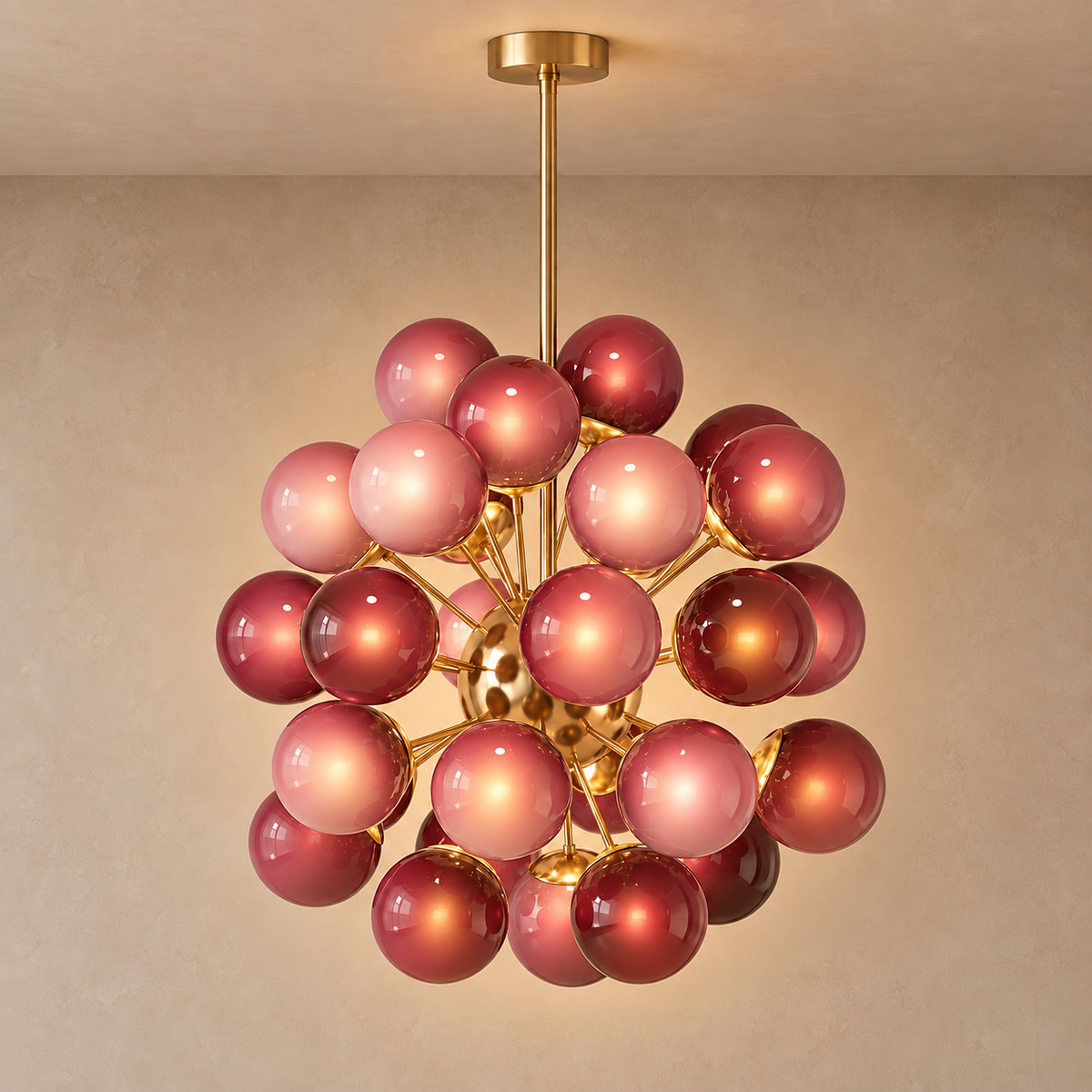 Murano Style Cherry Red Glass Globe Chandelier | Large Custom Rod Length Sloped Ceiling Adapter Casalola Lights Luxury