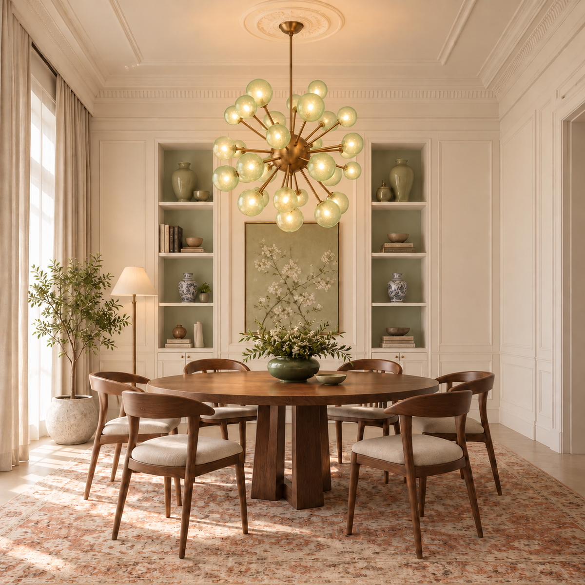 Murano Style Light Green Glass Globe Chandelier | Large for a Bedroom or Living Room Custom Rod Length Casalola Lights