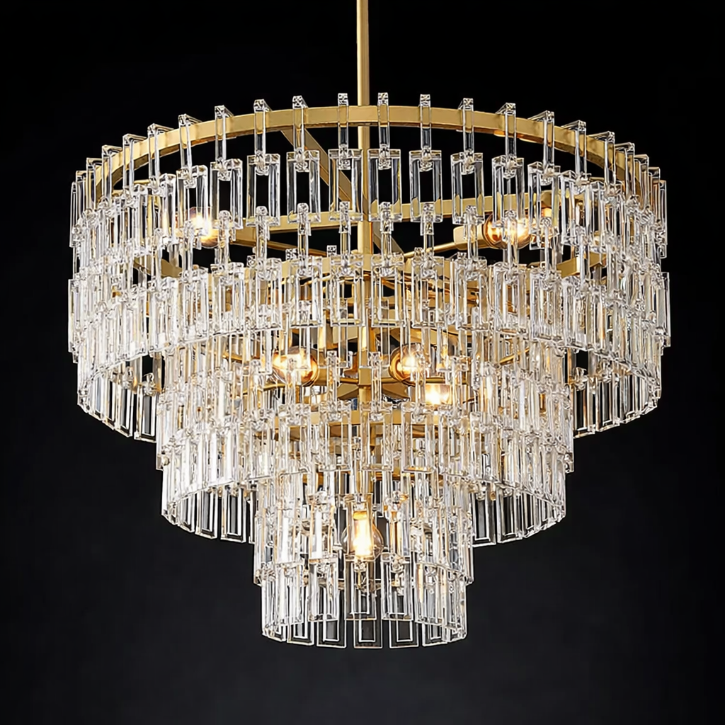 Hand-cut Crystal Tiered Chandelier | Brass | Ceiling Light Fixture for Dining Room Casalolalights Luxury Lamps