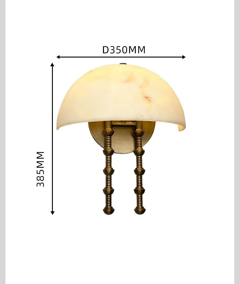 Dome Artificial Marble Wall Sconce – Warm Brass Light with Pull Rod Detail for Bedroom Hallway or Living Room