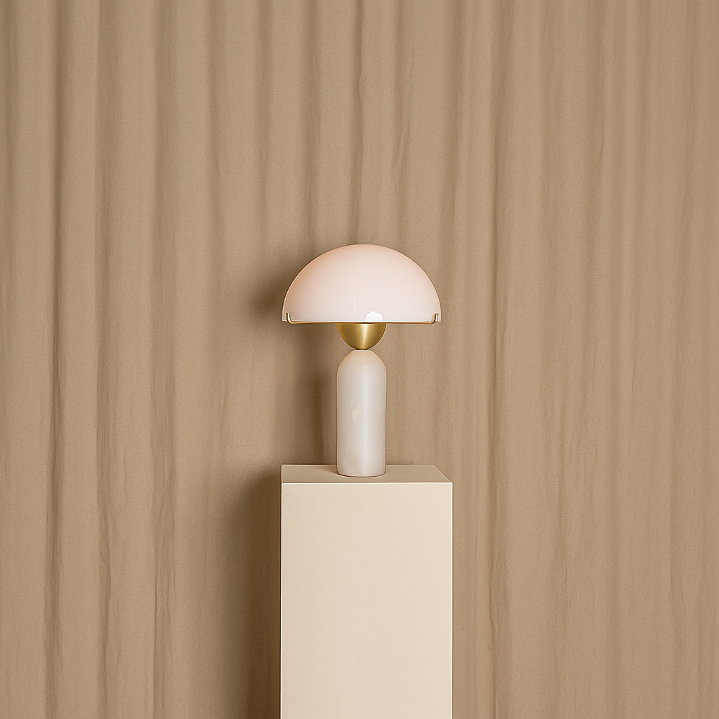 Marble & Brass Dome Table Lamp | Stone-base Accent Modern Scandinavian Bedroom Console Casalolalights Luxury Lamps