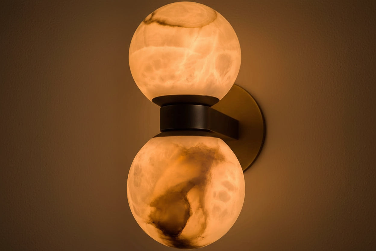 Double Alabaster Globe Wall Sconce – Copper 2-light G9 Lamp for Bedroom Hallway or Vanity Casalolalights Luxury Lamps
