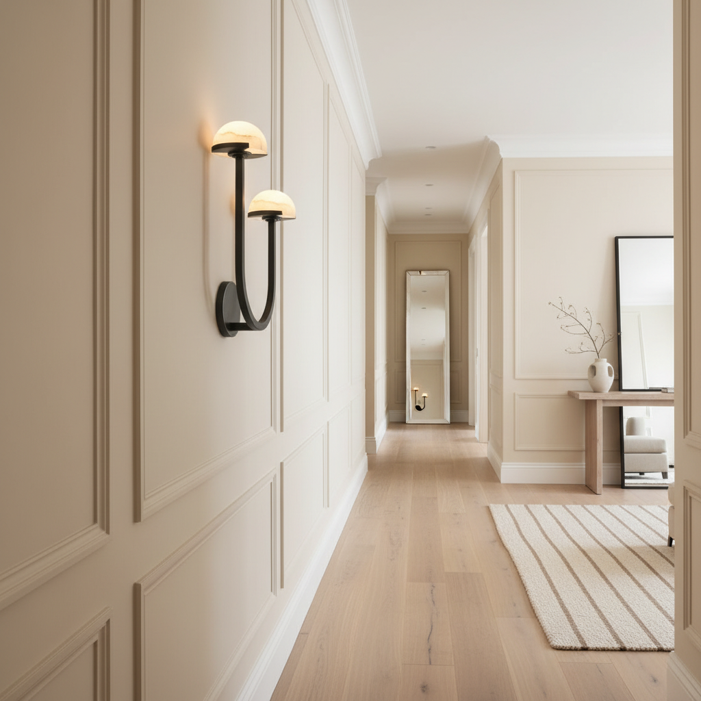 DOUBLE BLACK BRASS AND ALABASTER WALL SCONCES | CL0249CH