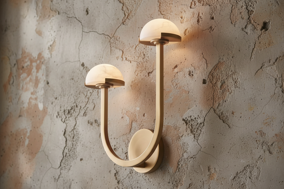 Double Brass & Alabaster Wall Sconce | Twin-dome Stone Modern Japandi Bedroom Living Room Casalolalights Luxury Lamps