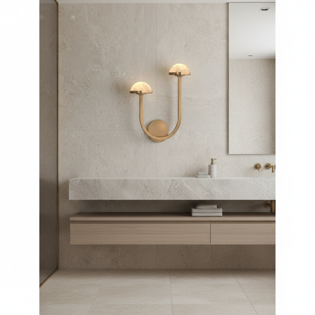 Double Brass & Alabaster Wall Sconce | Twin-dome Stone Modern Japandi Bedroom Living Room Casalolalights Luxury Lamps