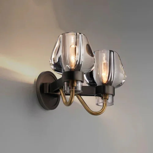Double Crystal Glass & Copper Wall Sconce | Twin-shade Modern Bedroom Bath Hallway Casalolalights Luxury Lamps