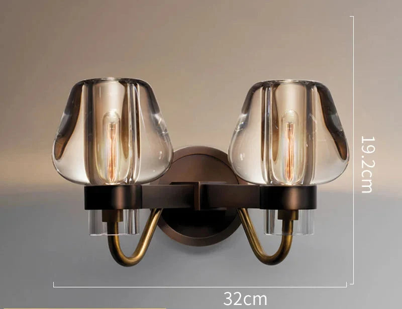 Double Crystal Glass & Copper Wall Sconce | Twin-shade Modern Bedroom Bath Hallway Casalolalights Luxury Lamps