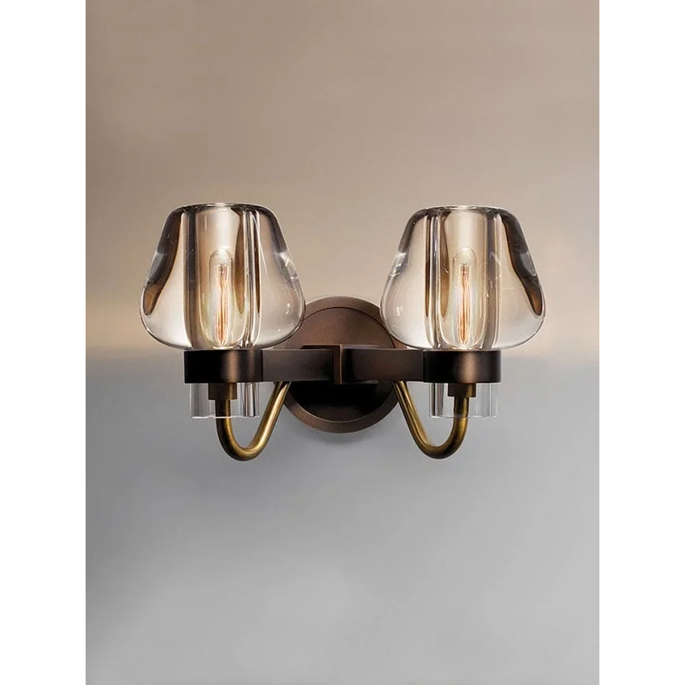 Double Crystal Glass & Copper Wall Sconce | Twin-shade Modern Bedroom Bath Hallway Casalolalights Luxury Lamps