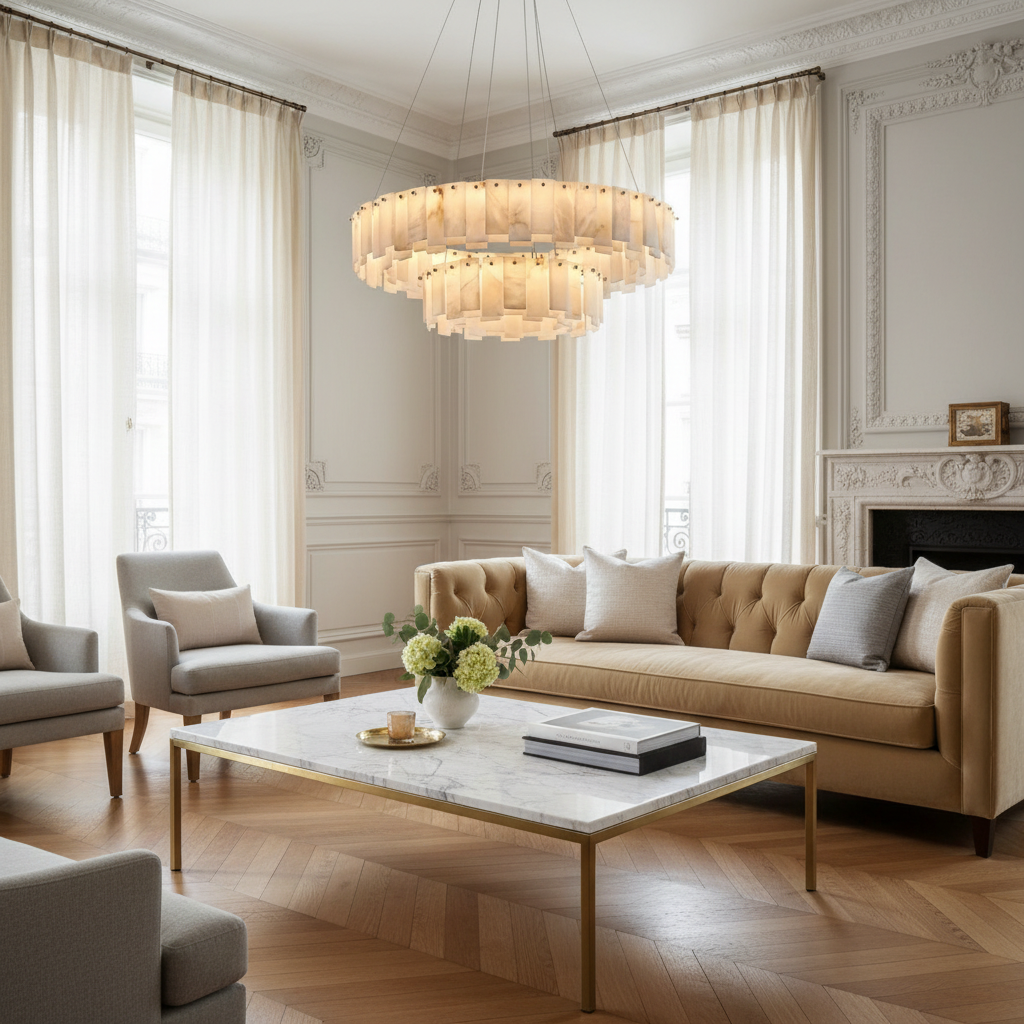 DOPPEL-RUNDE ALABASTER-KRONLEUCHTER | CLFRT05820