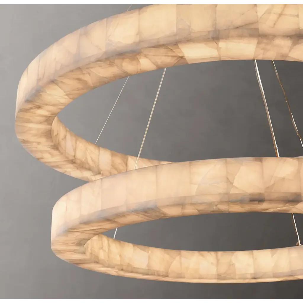 Rivage Alabaster Chandelier | Marble 2 Tiered Ring for Luxury Homes | Lighting Kitchen Living Room