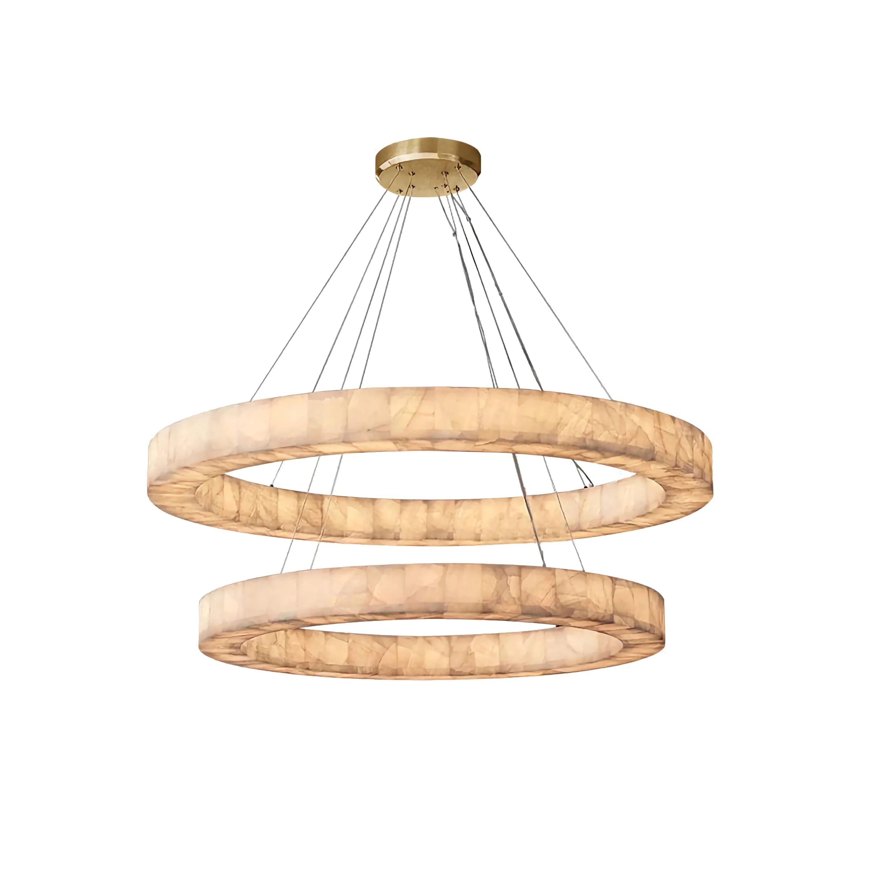 Rivage Alabaster Chandelier | Marble 2 Tiered Ring for Luxury Homes | Lighting Kitchen Living Room