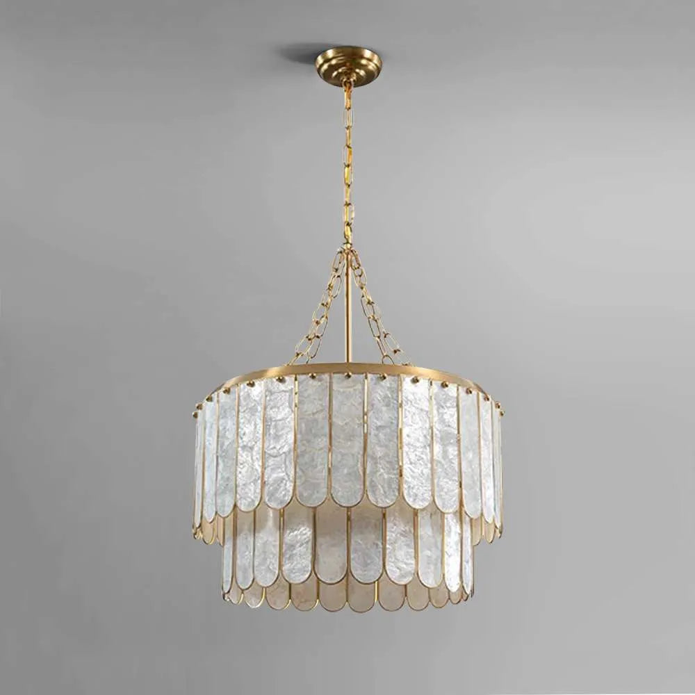 Double Round Shell Chandelier | Staggered Two-tier Stone-panel Modern Dining & Living Casalolalights Luxury Lamps