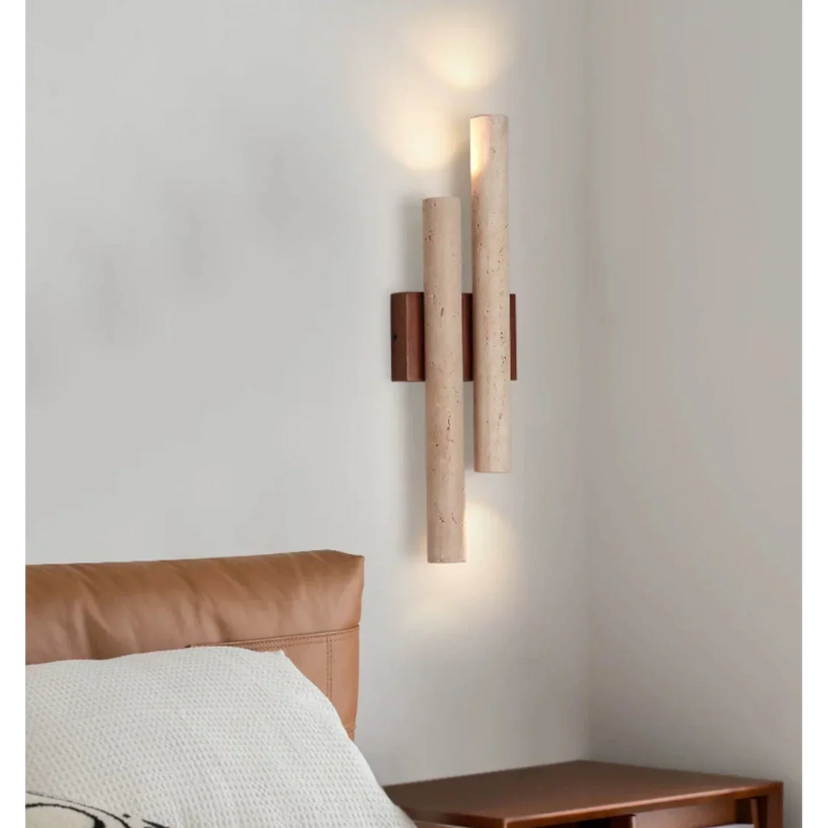 Travertine Wall Light 50cm | Double Stone & Wood Sconce Wabi-sabi Minimalist Living Room Staircase Casalolalights