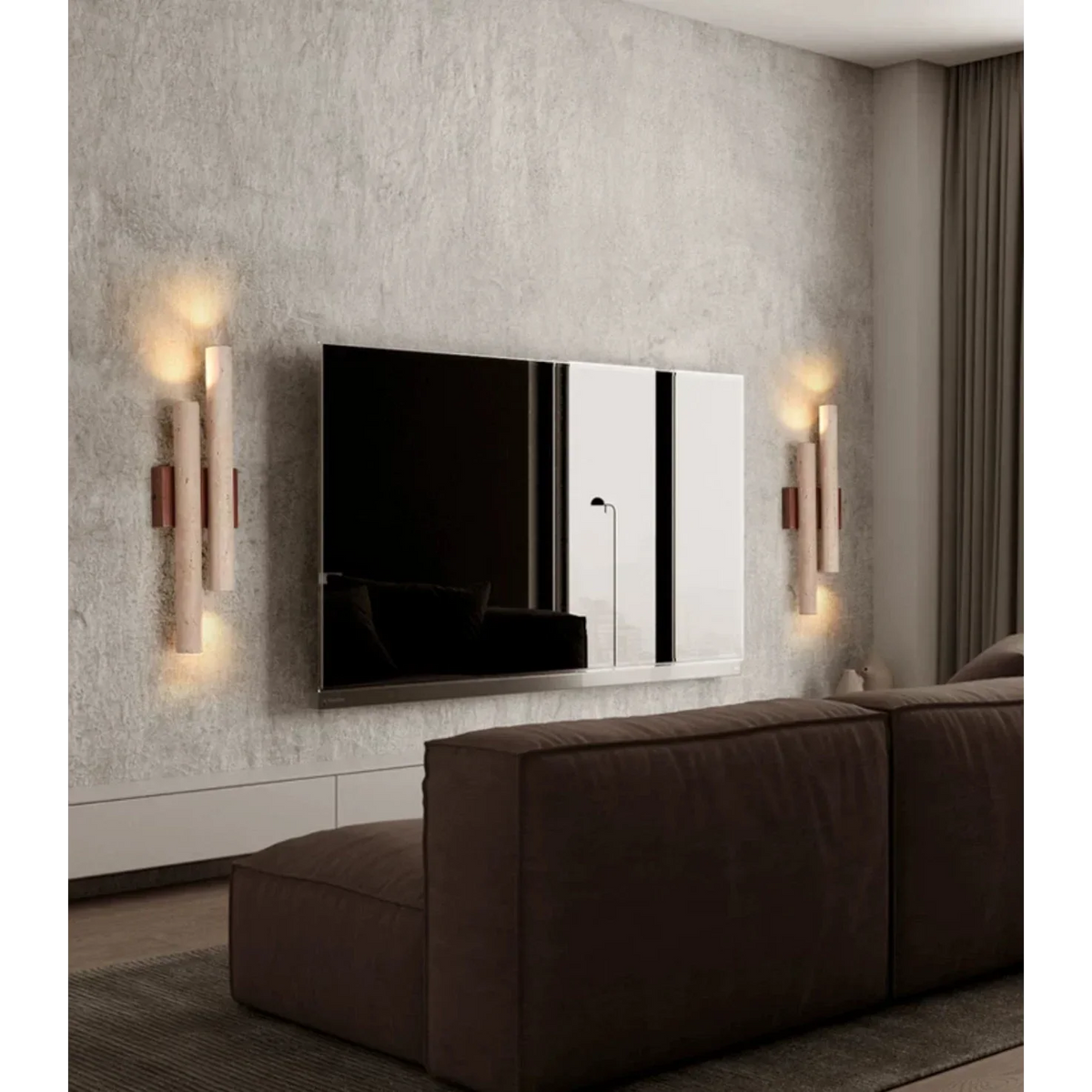 Travertine Wall Light 50cm | Double Stone & Wood Sconce Wabi-sabi Minimalist Living Room Staircase Casalolalights