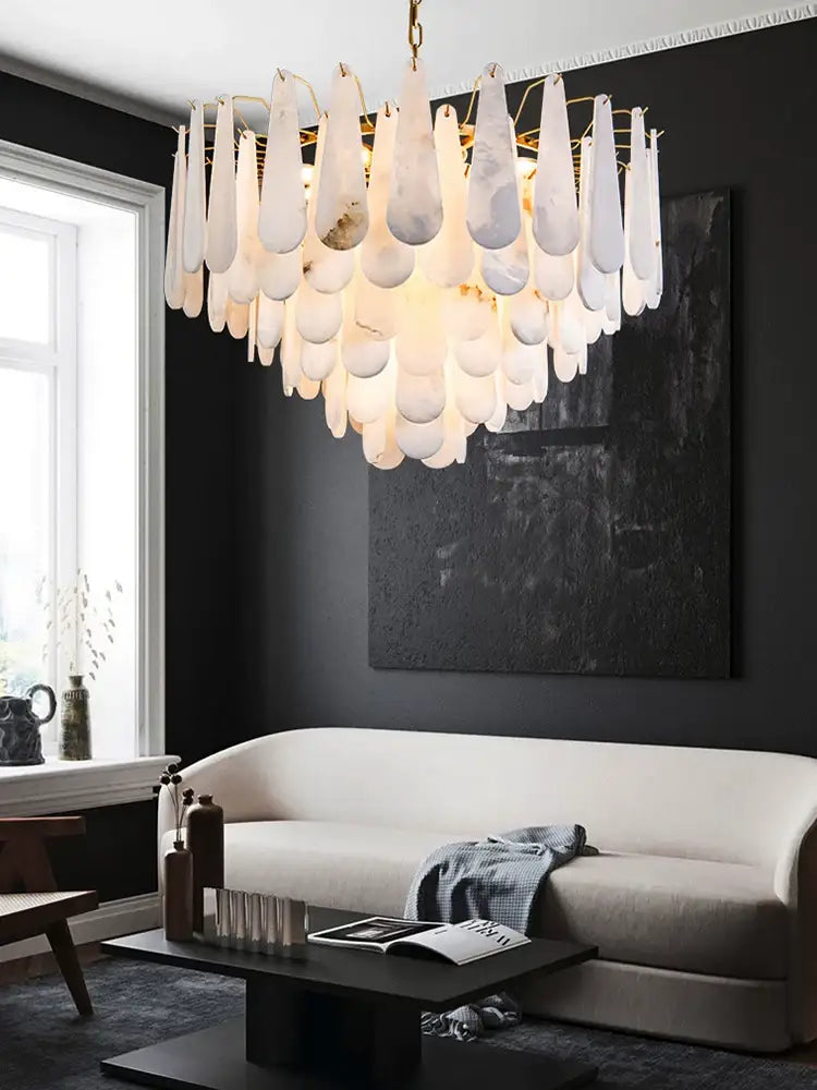 Teardrop Alabaster Chandelier For Living Room | Luxury Contemporary ...