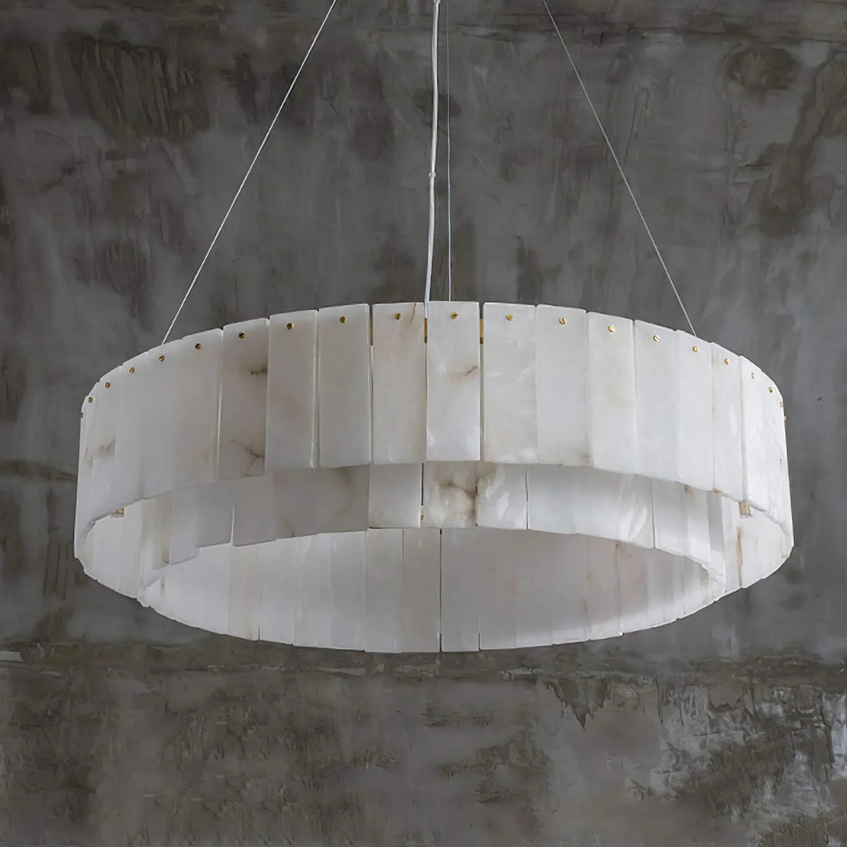 Alabaster Drum Chandelier for Dining Room or Foyer | Two Tiers of Stone Panels 45 to 100 Cm (17.7-39.4″) Casalola