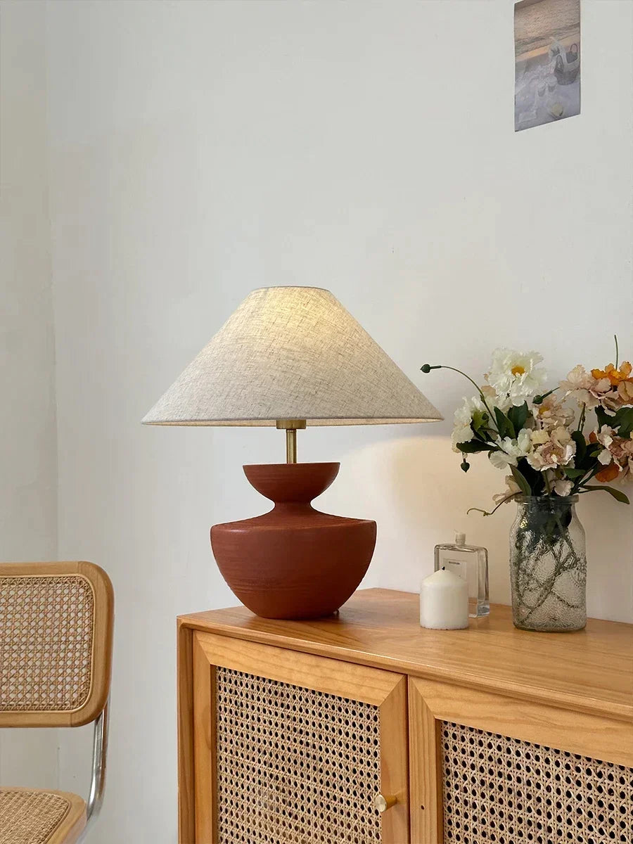 Earth Tones Ceramic Painted Table Lamp | Unique Lighting - Minimalist Lamps