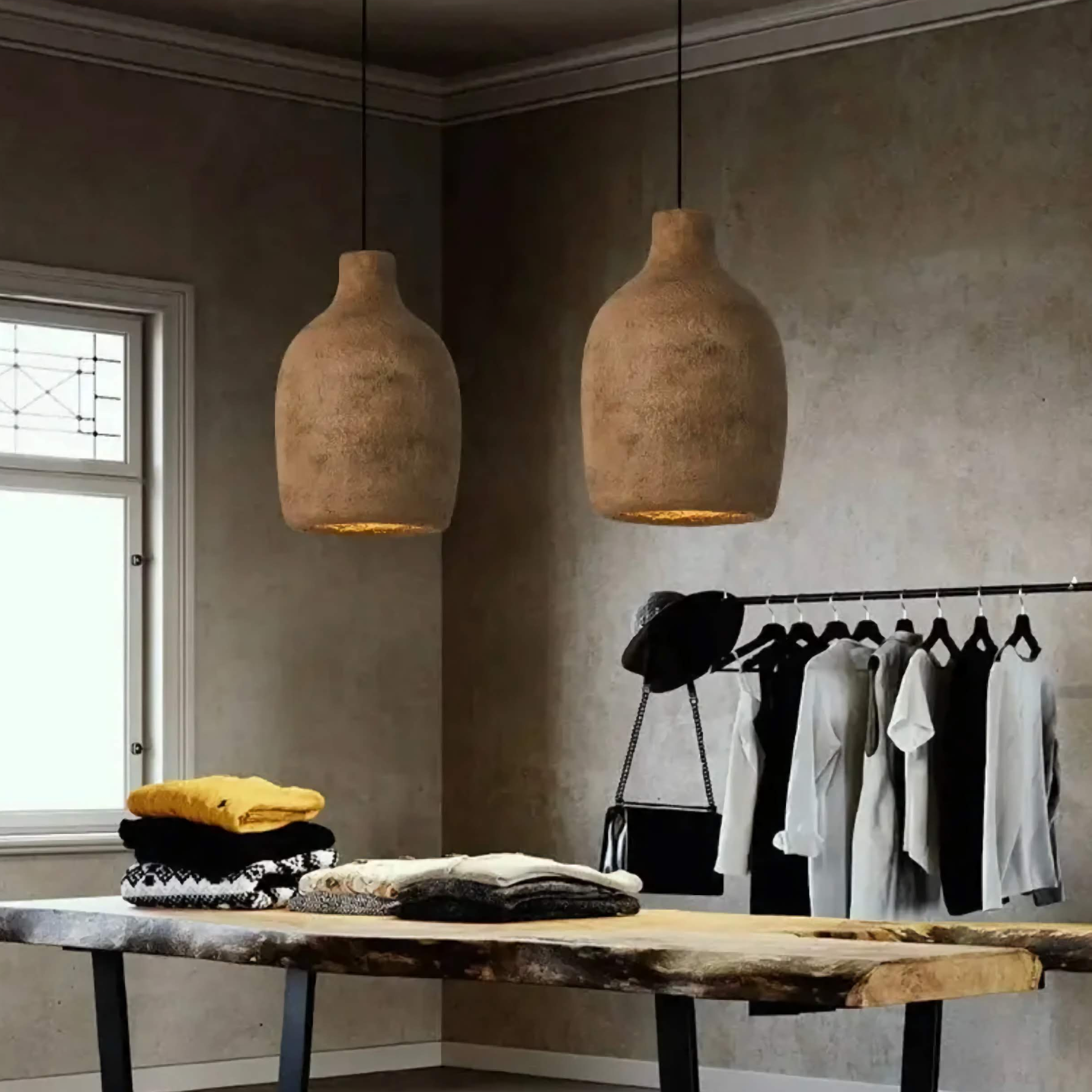 Japandi Wabi-sabi Chandelier | Minimalist Earth-toned Ceramic Shades | Lighting for Elegant Home Interiors