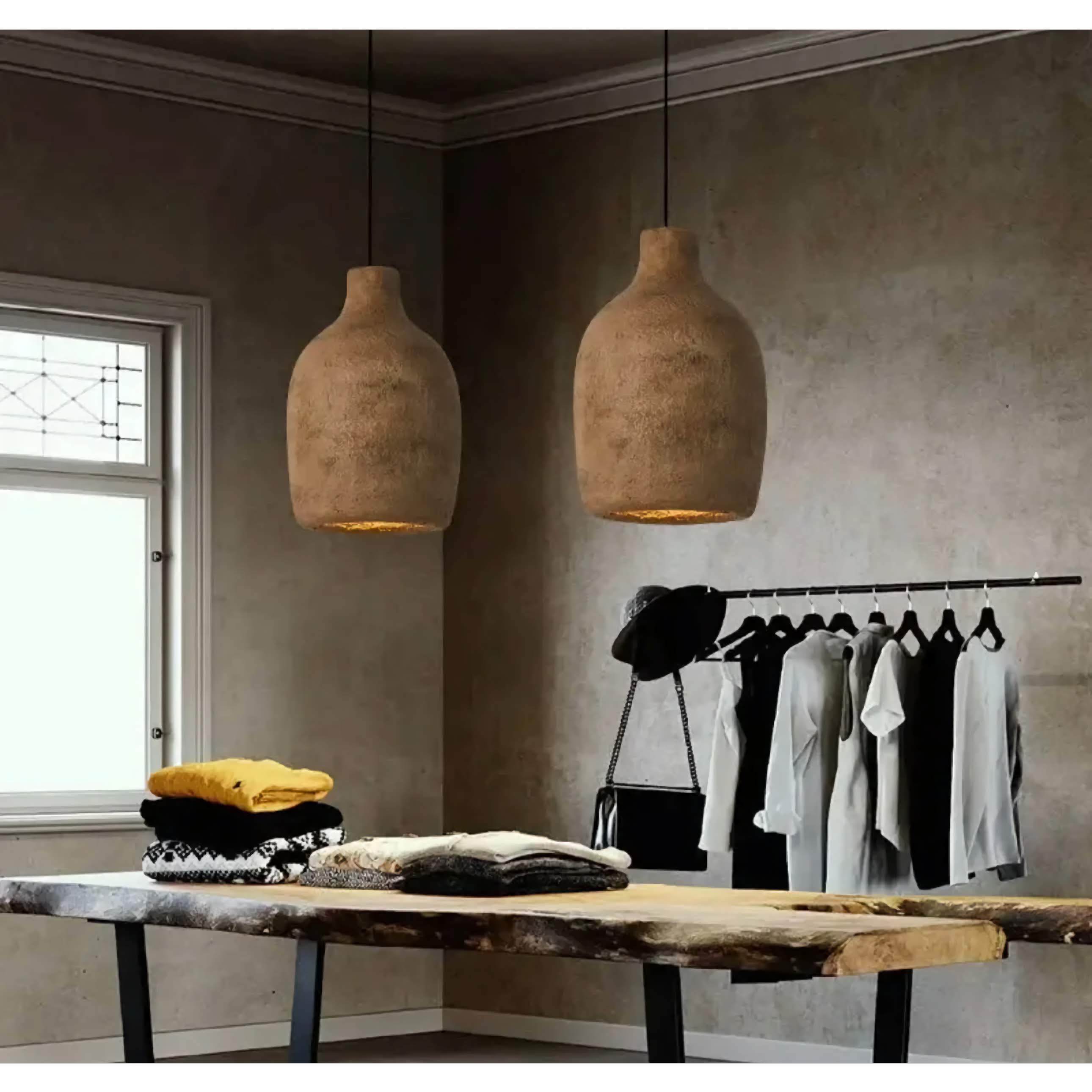 Japandi Wabi-sabi Chandelier | Minimalist Earth-toned Ceramic Shades | Lighting for Elegant Home Interiors