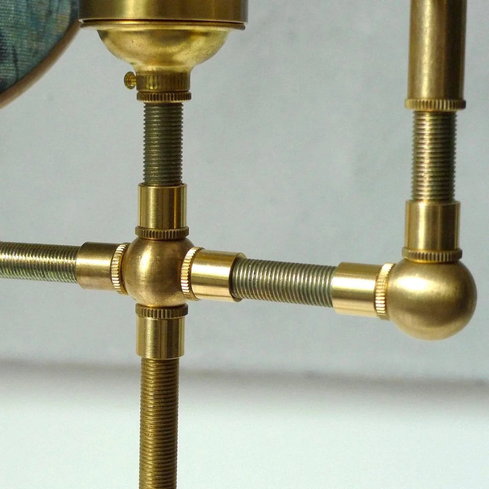 Luxury Copper and Wood Floor Lamp with Cloth Shade