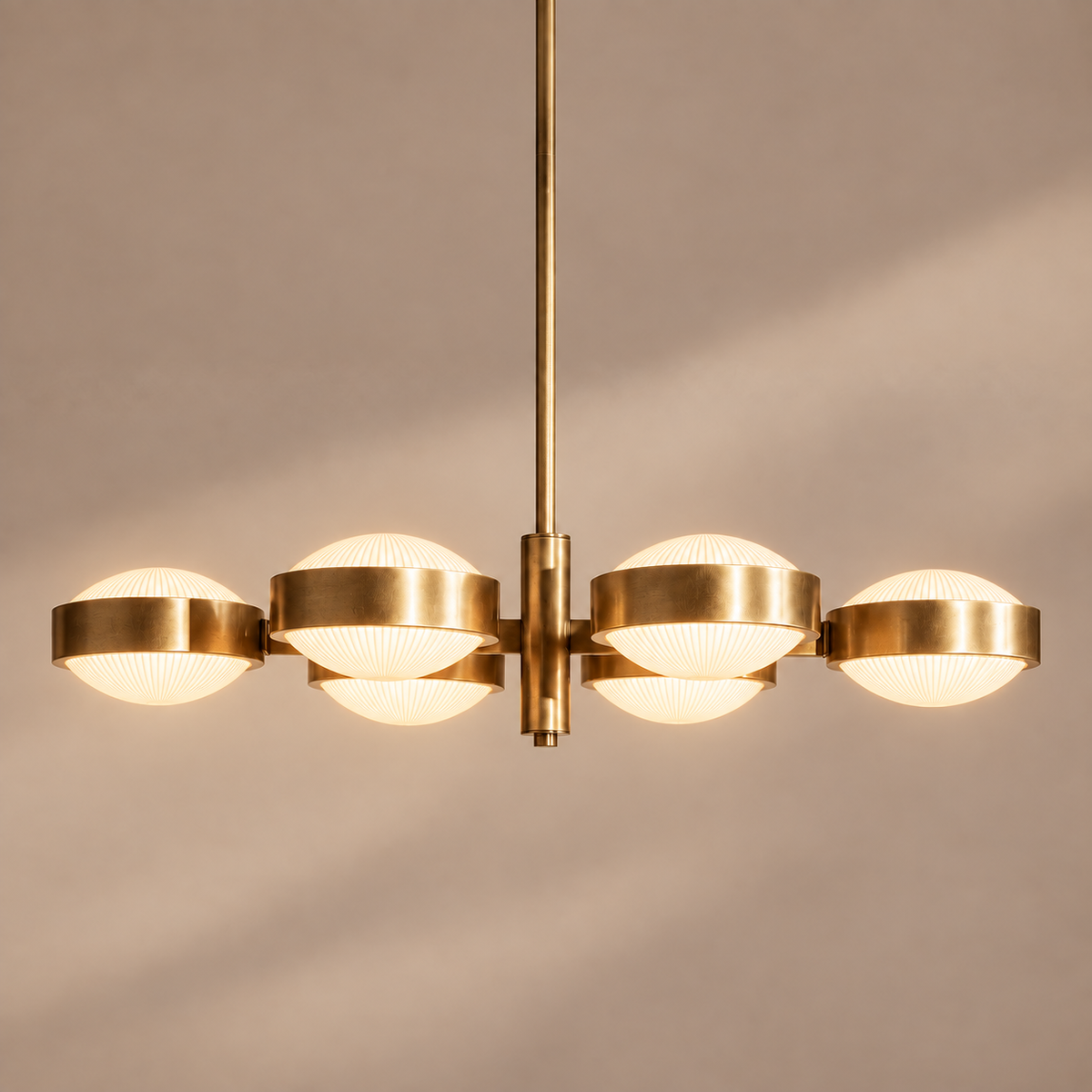 Fluted Glass Linear Chandelier Champagne Brass | Compact for a Kitchen Island Custom Rod Length Casalola Lights Luxury