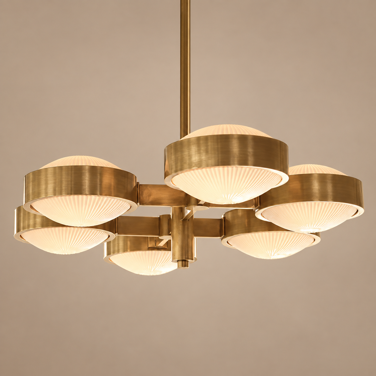 Fluted Glass Linear Chandelier Champagne Brass | Compact for a Kitchen Island Custom Rod Length Casalola Lights Luxury