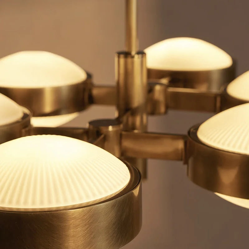 Solid Brass 6-light Chandelier | Mid-century Modern Linear Pendant | Fluted Frosted Glass | Casalola Lights