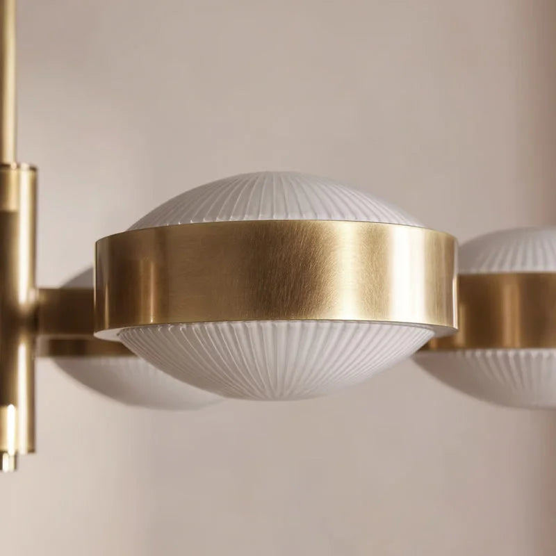 Solid Brass 6-light Chandelier | Mid-century Modern Linear Pendant | Fluted Frosted Glass | Casalola Lights