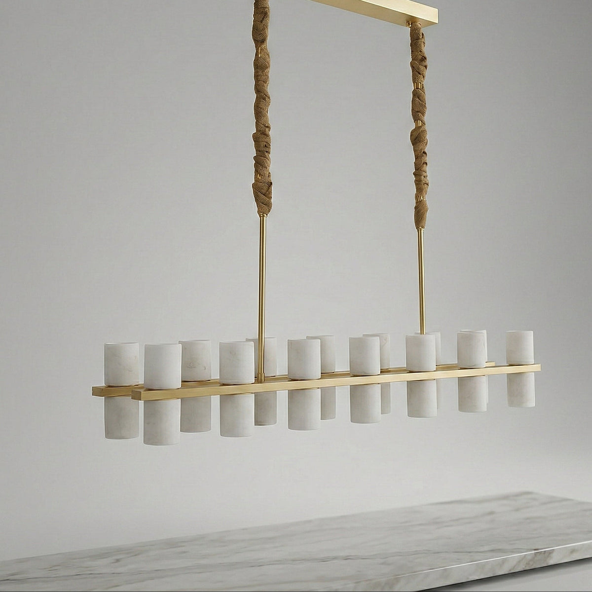 Alabaster Linear Chandelier | Hand-carved Cylinder & Brass Dining Light 85-120cm Modern Room Casalolalights Luxury