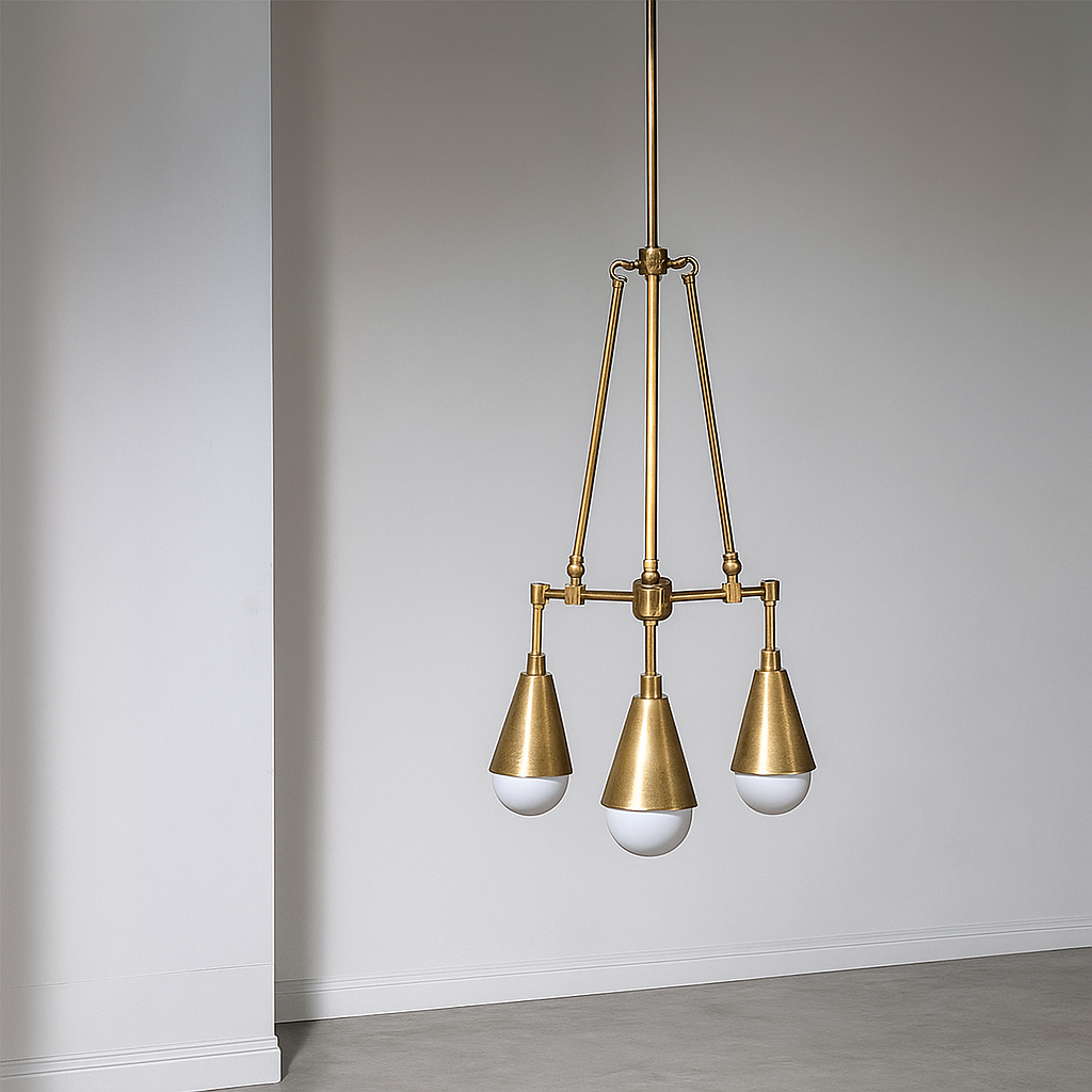 Brass Triple Pendant | Tapered Cone & Opaline-glass 56cm Mid-century Dining Entryway Casalolalights Luxury Lamps