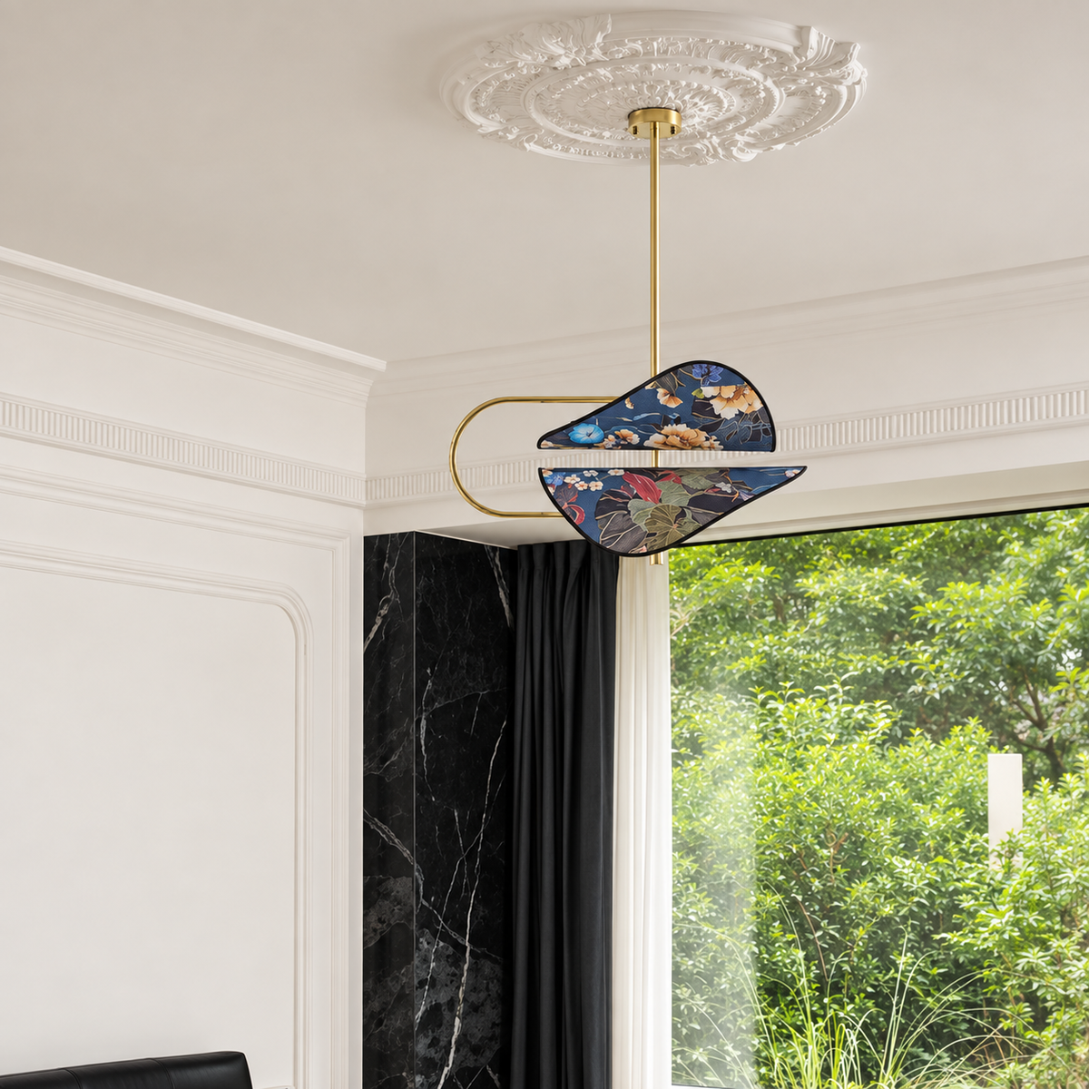 Modern Pendant Light - Blue Floral Fabric Casalola Lights Luxury Lamps for Interior Designers