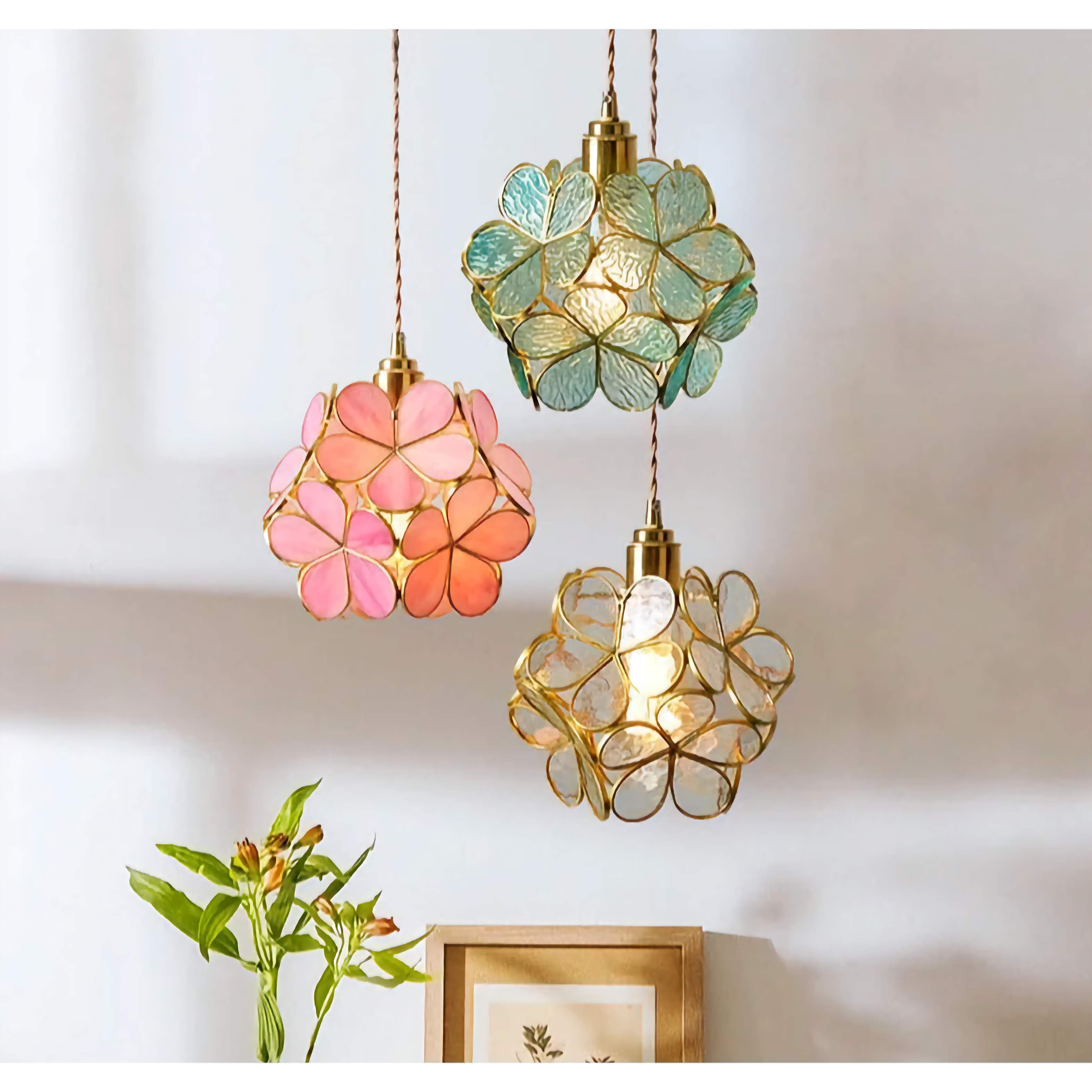 Colorful Glass Pendant Lamp | Round Flower Hanging Lights for Living Room Kitchen Dining