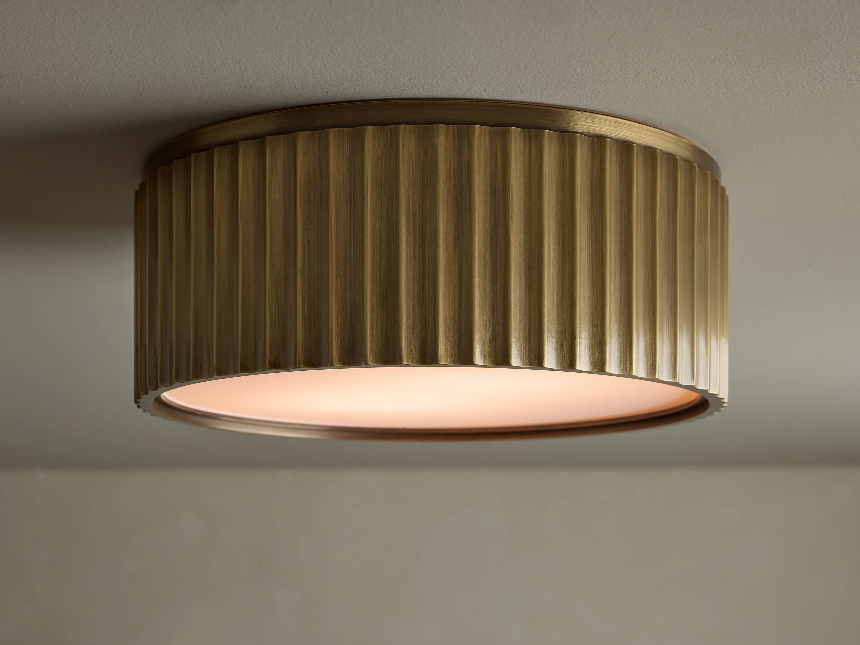 Brass Flush Mount Ceiling Light for Bathroom & Hallway | 13 Inch Fluted Drum Antique 2-light Casalolalights Luxury