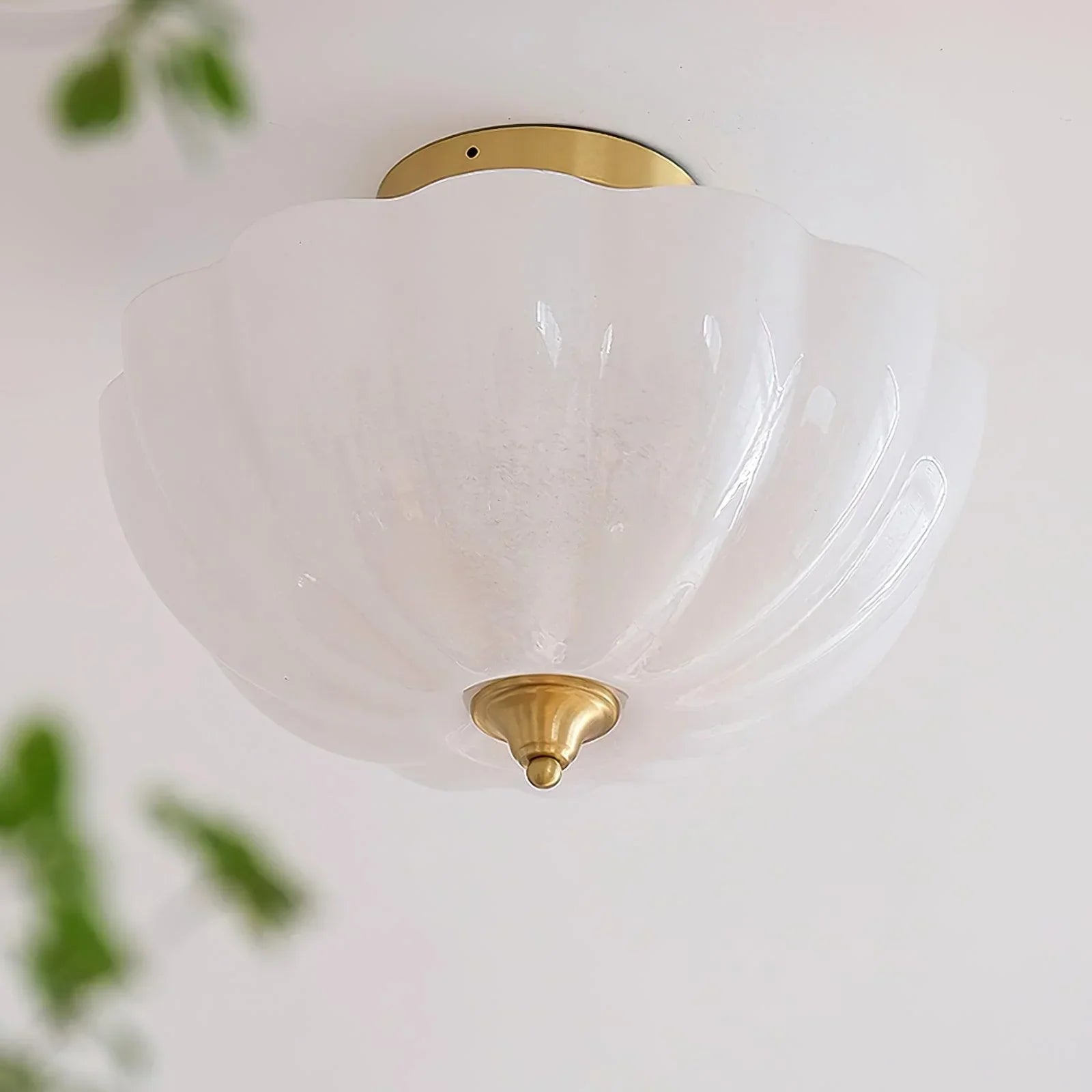 Frosted Glass Bowl Chandelier | Semi Flush Brass Fixture for Foyer