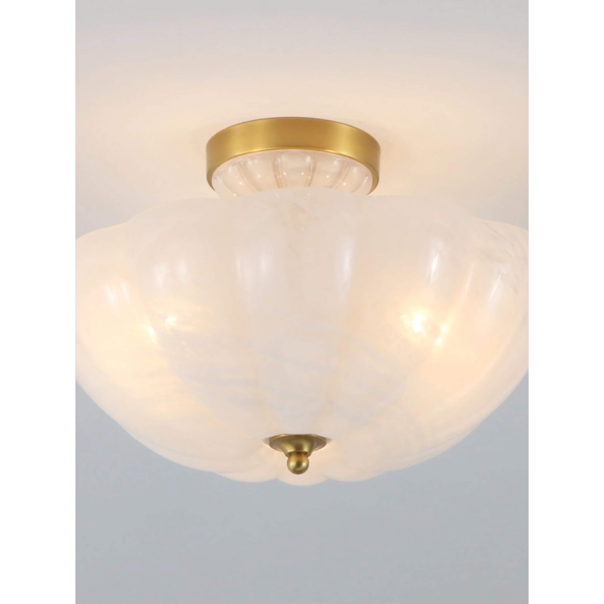Frosted Glass Semi Flush Mount Ceiling Light for Dining Room | Brass Chains 16 or 21 Inch Scalloped Rim Casalola Lights
