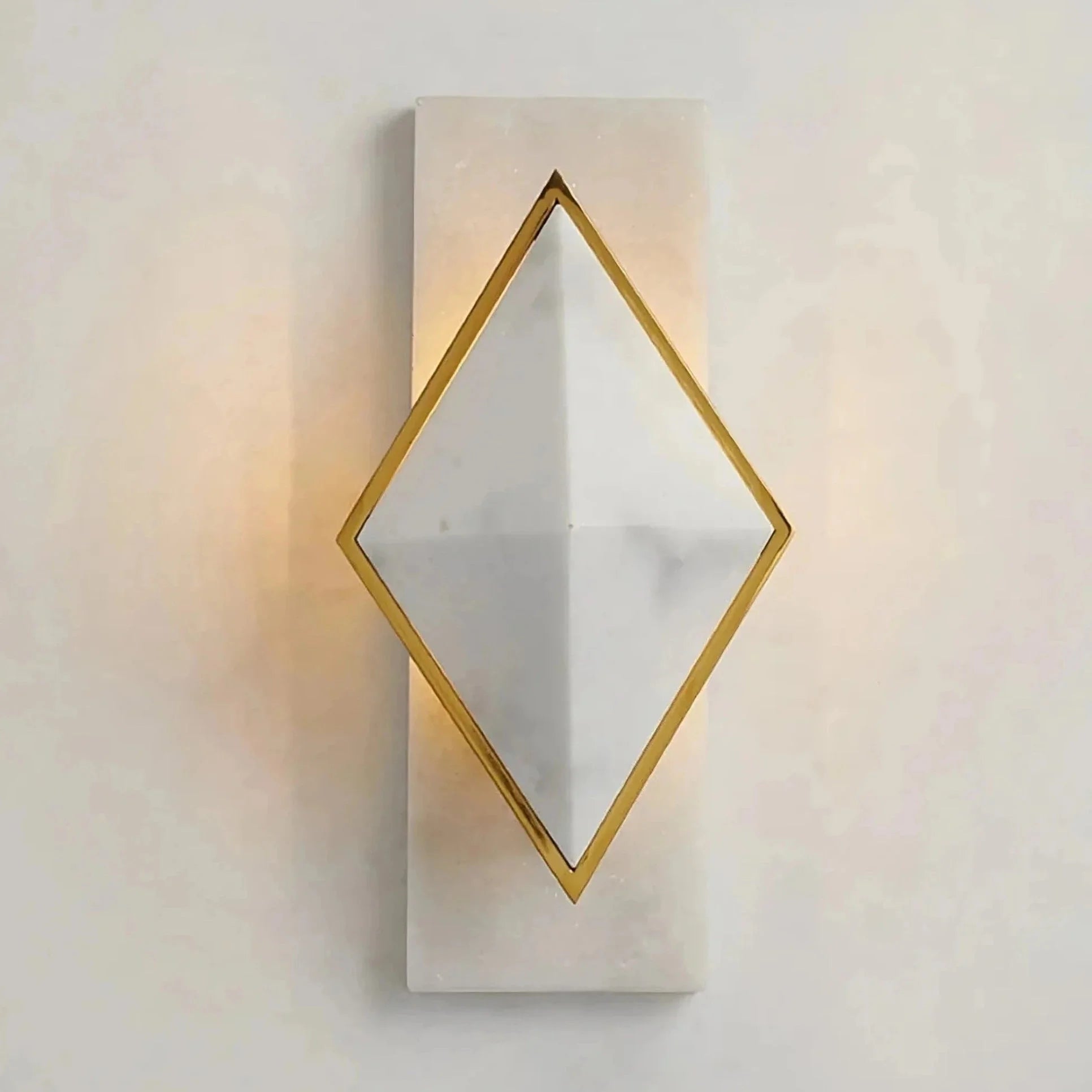 Geometric Alabaster Wall Sconce – Marble & Brass for Hallway Bedroom