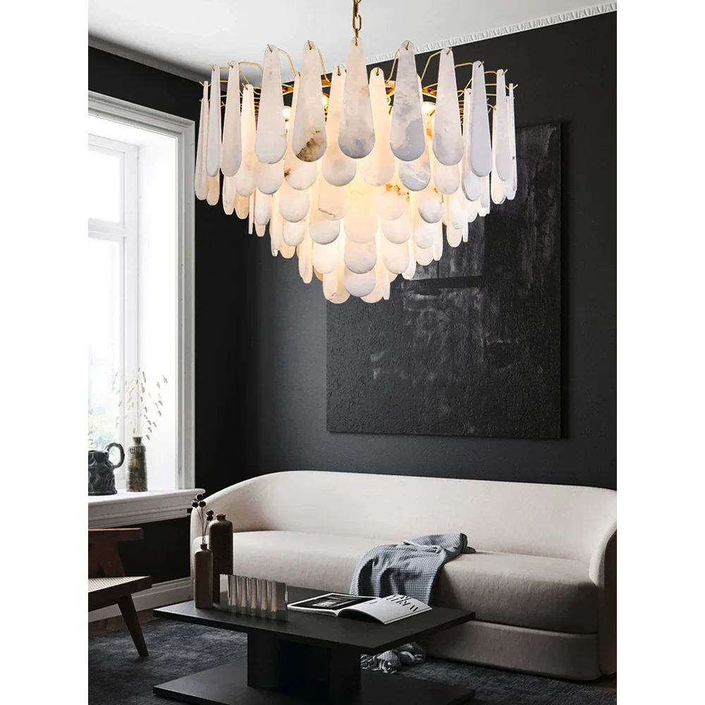 Goccia teardrop alabaster chandelier full view