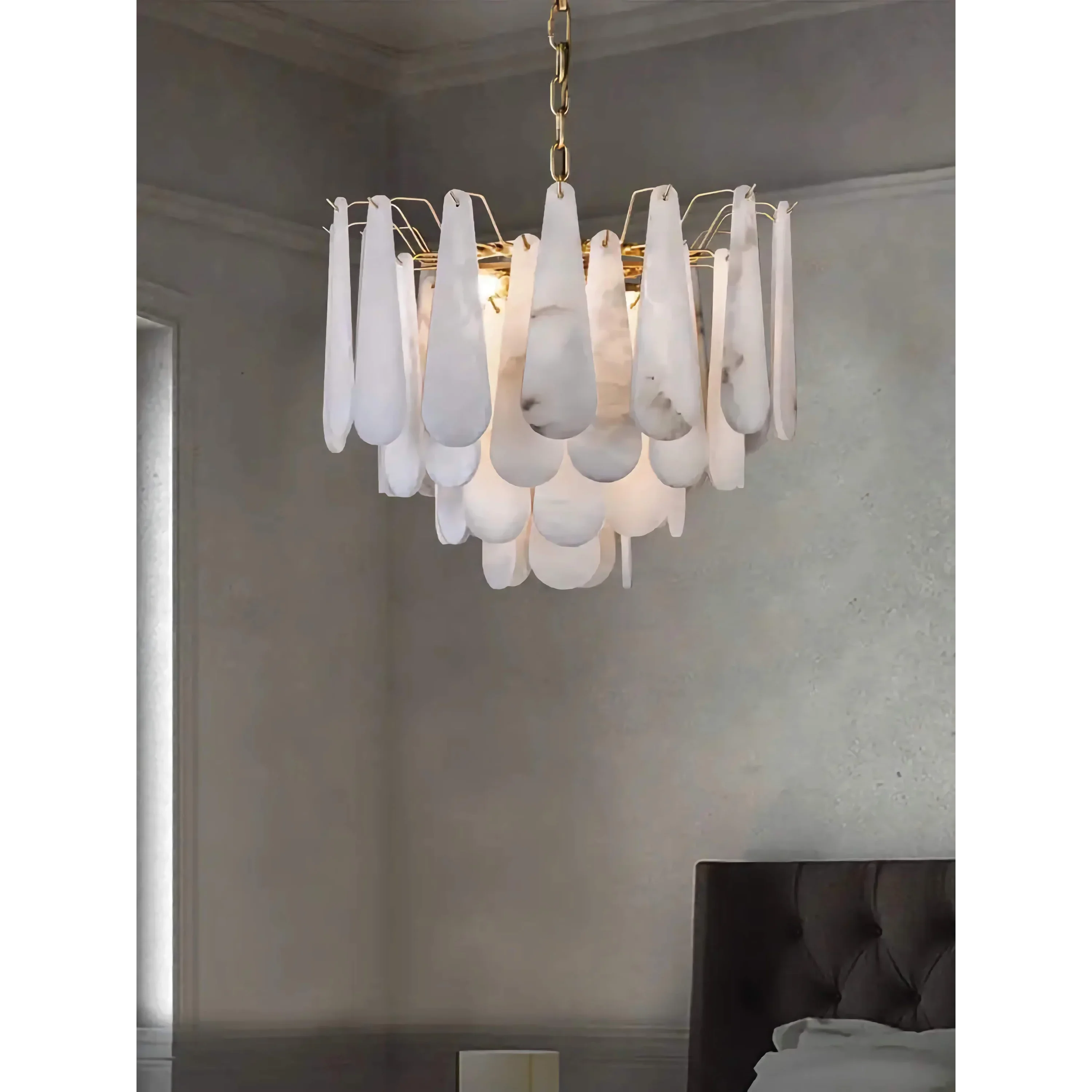 Layered alabaster teardrop tiers