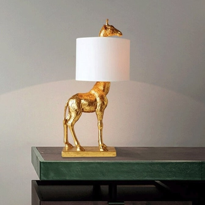 Gold Giraffe Table Lamp | Fabric Shade Luxury Light Casalola - Sculpture Lamps