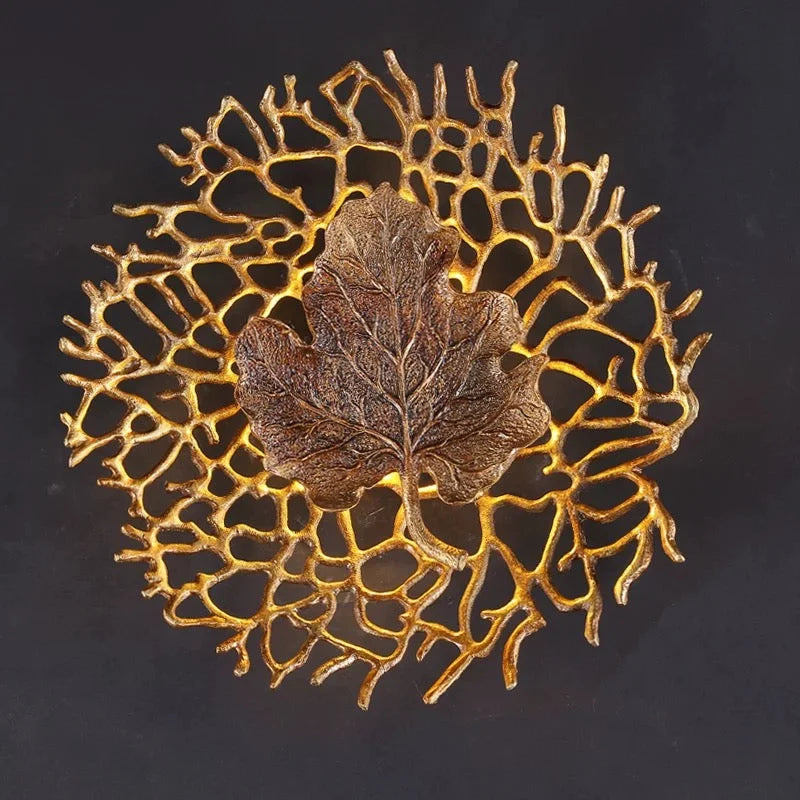 Gold Leaf Wall Sconce – Handcrafted Organic Brass Design