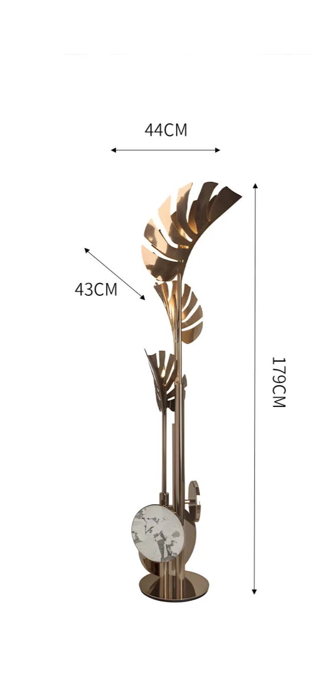 Modern Polished Brass Palm Leaf Floor Lamp | Art Deco Designer Led Ready Ul Listed